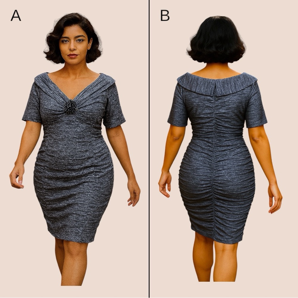 Alex Evenings Gray Ruched Bodycon Midi Dress